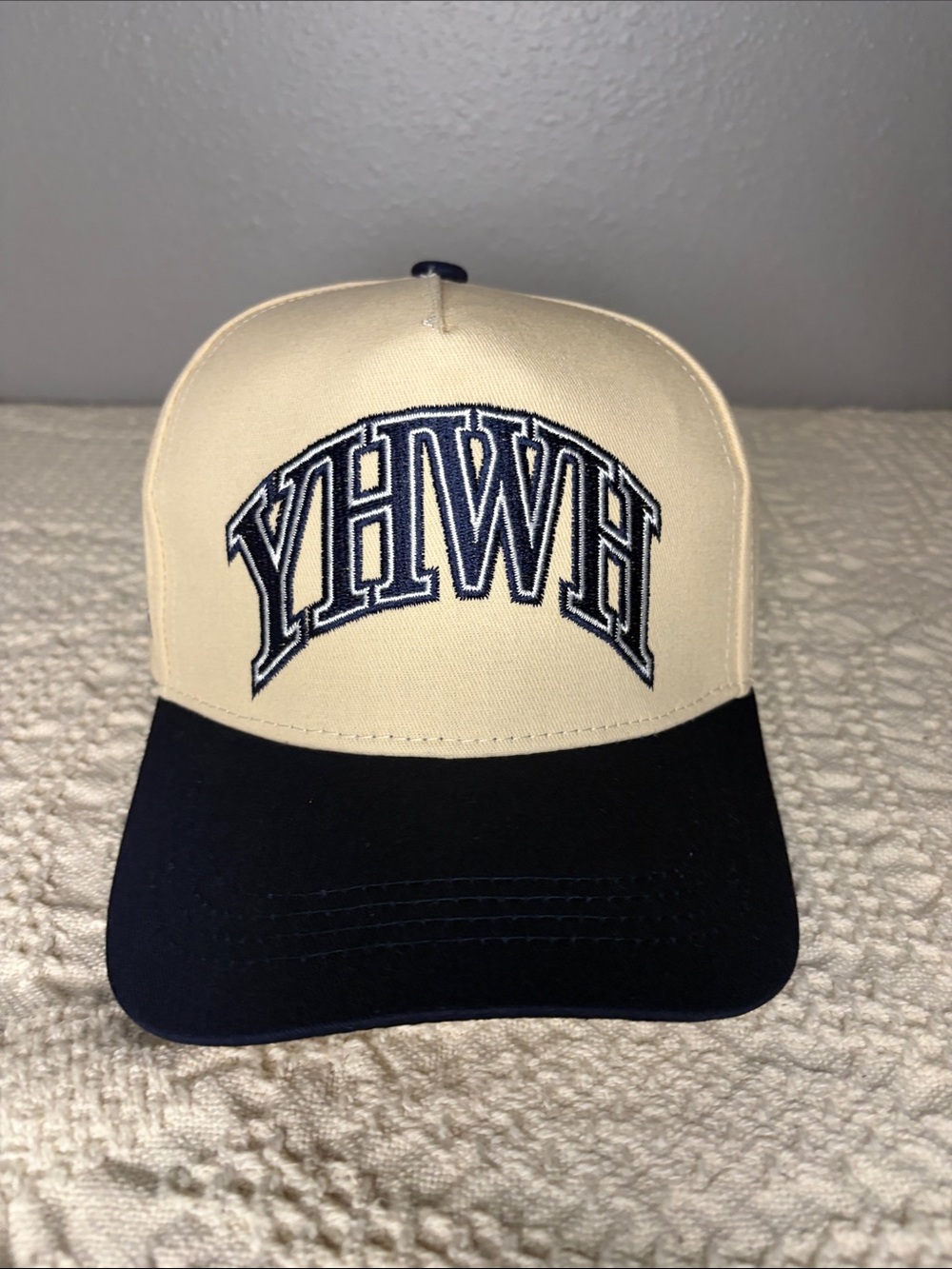 YHWH Embroidered Two-Tone Baseball Cap - Black & Cream